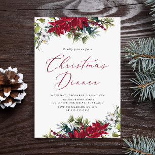 Convite Jantar de Natal Elegante Poinsettia em Aquarela