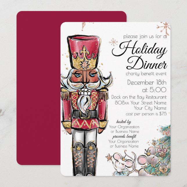 Convite Jantar de Natal Evento de Caridade Nutcracker Nata (Frente/Verso)