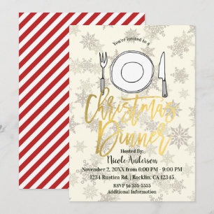 Convite JANTAR DE NATAL Festa de Fim de Ano Listras Creme 