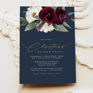 Convite Jantar de Natal Floral Burgundy e Navy ROSA