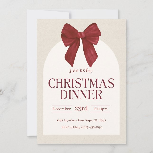 Convite Jantar de Natal Personalizado Elegante Feriado (Frente)