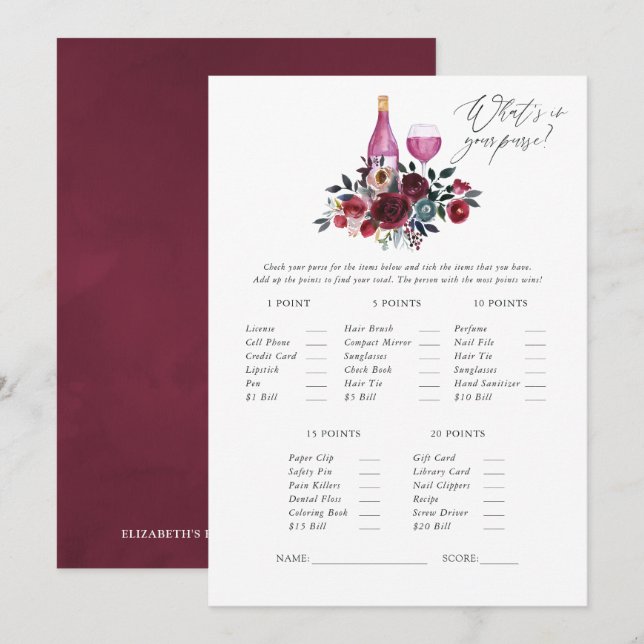 Convite Jantar de Noiva com Degustação de Vinho Borgonha e (Frente/Verso)
