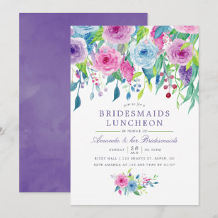 Convite Jantar de Noiva com Floral Aquarela Violeta Ultra