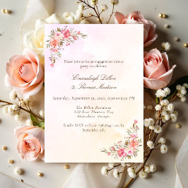 Convite Jantar de Noivado com Florais de Aquarela Coral