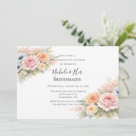 Convite Jantar de Noivas com Florais em Aquarela Suave