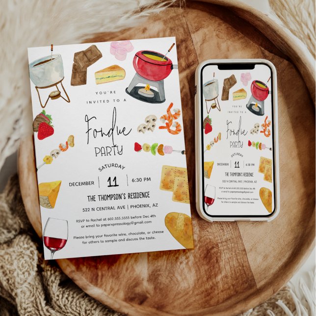 Convite Jantar de Queijo com Vinho Festa Fondue Festa para (Criador carregado)