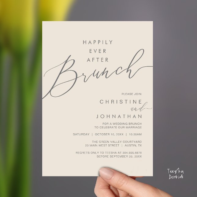 Convite Jantar de Recepção de Casamento Felizes para Sempr (Happily Ever After Brunch Post Wedding Reception Invitation Card in Cream Grey)