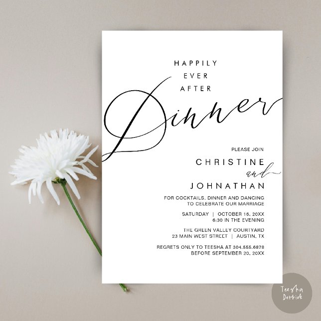 Convite Jantar de Recepção de Casamento Felizes para Sempr (Happily Ever After Dinner Wedding Reception Dinner Invitation Card in Black and White)