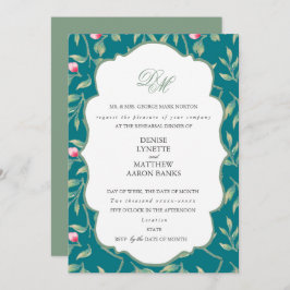 Convite Jantar de Rehearsal Azul do Porto e Verde Basil