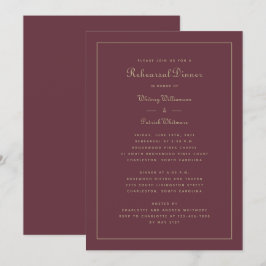 Convite Jantar de Rehearsal Casamento Elegante Dourado Bor