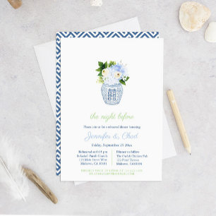 Convite Jantar de Rehearsal de Casamento Azul e Branco Ele