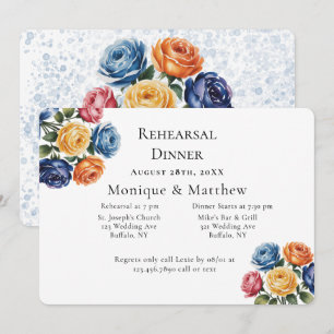 Convite Jantar de Rehearsal de Casamento Blue & Orange Ros
