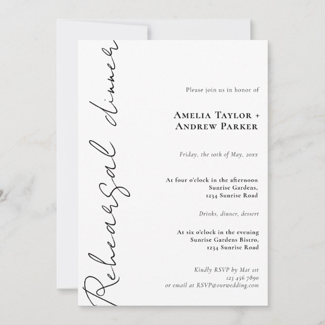 Convite Jantar de Rehearsal de Casamento com QR Code em Le (Frente)