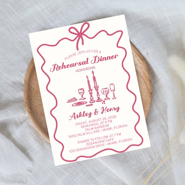 Convite Jantar de Rehearsal de Casamento Desenhado à Mão   (Criador carregado)