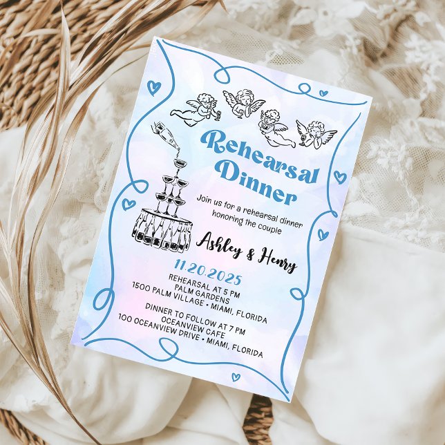 Convite Jantar de Rehearsal de Casamento Desenhado à Mão F (Criador carregado)