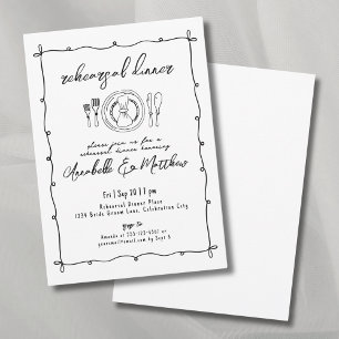 Convite Jantar de Rehearsal de Casamento Desenho à Mão Exc