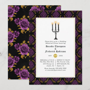 Convite Jantar de Rehearsal de Casamento Gótico Roxo e Dou