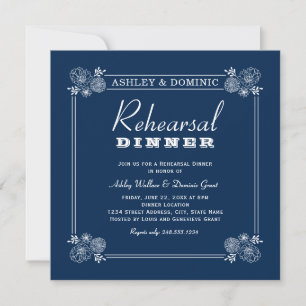 Convite Jantar de Rehearsal de Casamento Navy Succulent Fr