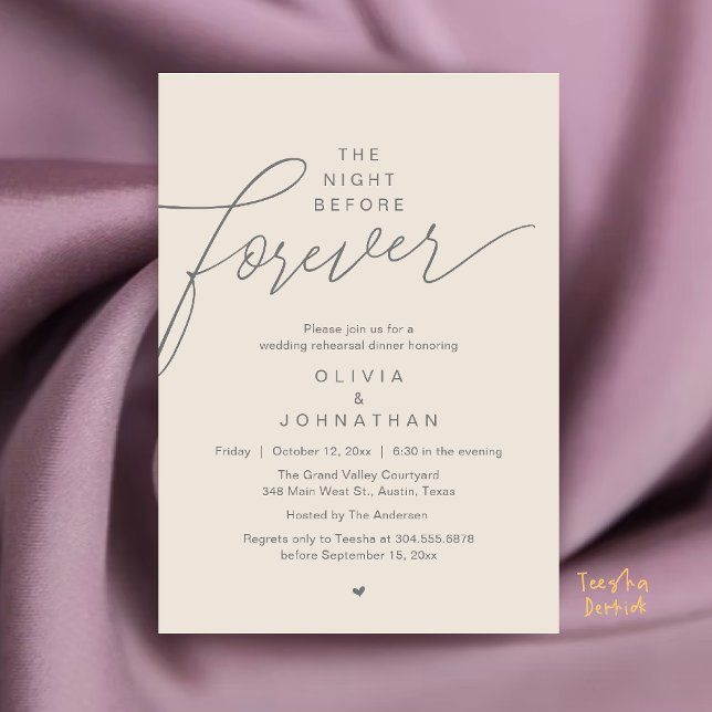 Convite Jantar de Rehearsal de Casamento, Script Moderno e (Wedding Rehearsal Dinner, Modern Elegant Script Invitation Card in Cream and Grey)
