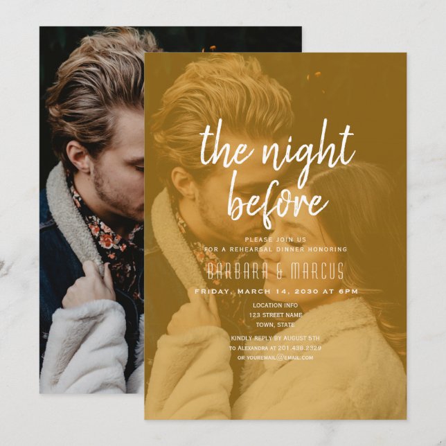 Convite Jantar de Rehearsal de Foto Laranja (Frente/Verso)