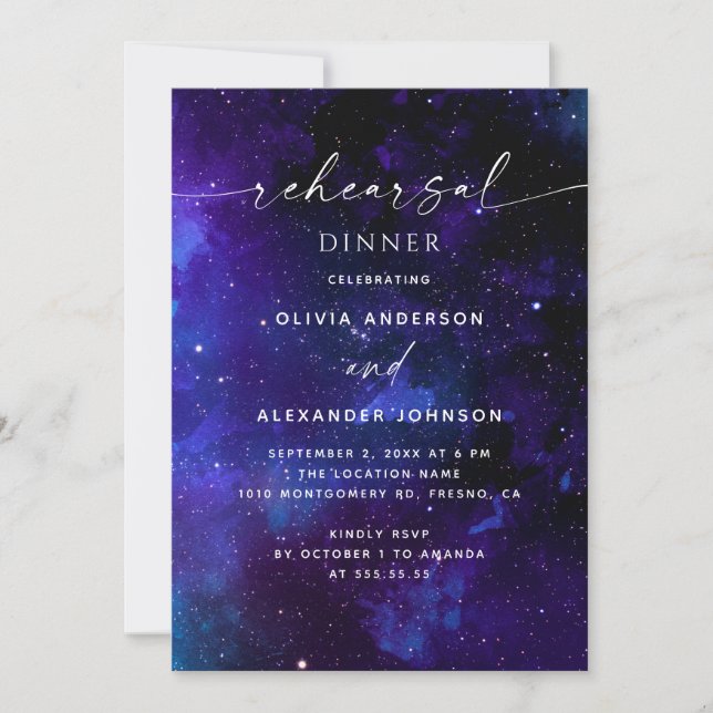 Convite Jantar de Rehearsal Espacial | Casamento Celestial (Frente)