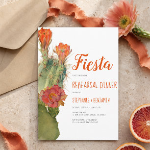 Convite Jantar de Rehearsal Fiesta Cacto Aquarela Floral