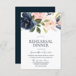 Convite Jantar de Rehearsal Floral de Aquarela Azul Marinh