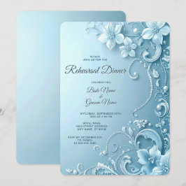 Convite Jantar de Rehearsal Floral Decorativo Azul