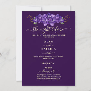 Convite Jantar de Rehearsal Floral Violeta Roxo Fundo Dour
