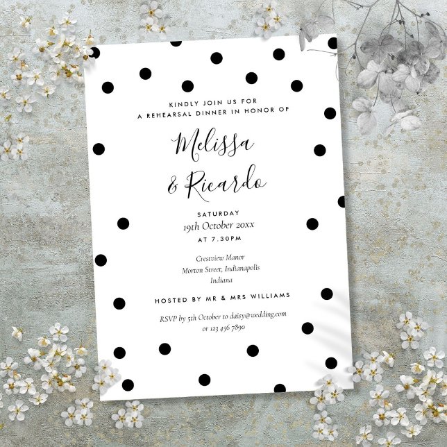 Convite Jantar de Rehearsal Preto e Branco Moderno (Modern Black and White Rehearsal Dinner Invitation)