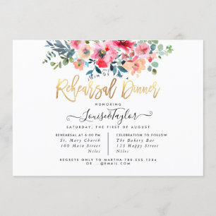 Convite Jantar de Rehearsal Rosas Vermelhas Ombre Aquarela