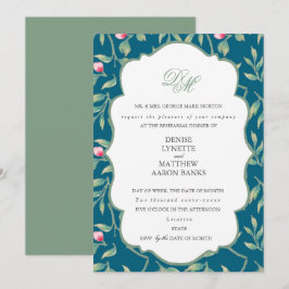 Convite Jantar de Rehearsal Teal à Meia-Noite e Verde Basi