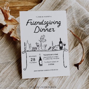 Convite Jantar do Dia de Ação de Graças com Amigos Desenha