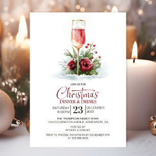 Convite Jantar e Bebidas de Natal com Champanhe Rosado