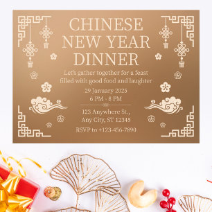 Convite Jantar Elegante de Bronze do Ano Novo Chinês
