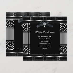 Convite Jantar Elegante de Gravata Preta Zebra Prata preto