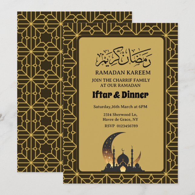 Convite Jantar Elegante de Iftar Ramadan 2025 1446 (Frente/Verso)