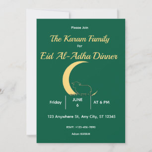 Convite Jantar Elegante Verde Dourado Eid al-adha