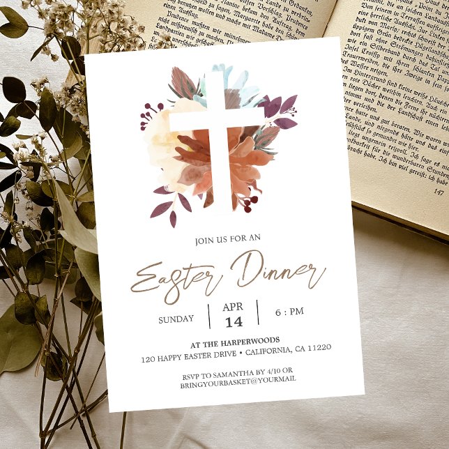 Convite Jantar Floral da Cruz Cristã da Primavera Páscoa (Criador carregado)
