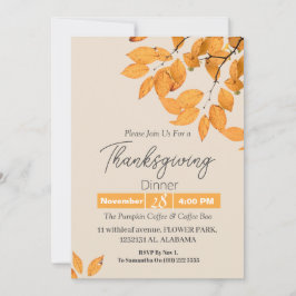 Convite Jantar Floral de Ação de Graças Simples e Elegante