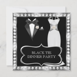 Convite Jantar Formal de Gala Branco Gravata Preta Hollywo
