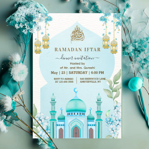 Convite Jantar Iftar da Mesquita em Aquarela Azul