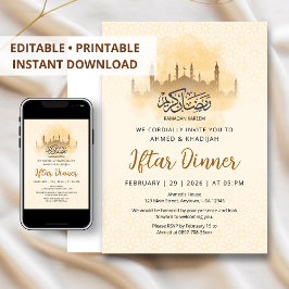 Convite Jantar Iftar Geométrico da Mesquita Silhueta Doura