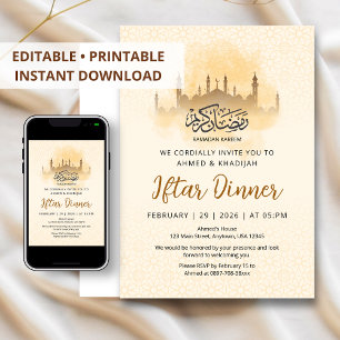 Convite Jantar Iftar Geométrico da Mesquita Silhueta Doura