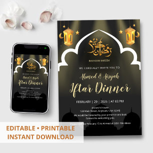 Convite Jantar Iftar Silhueta da Mesquita Escura Moderna