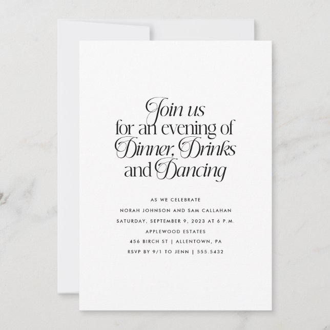 Convite Jantar Minimalista, Bebidas e Dança  (Frente)