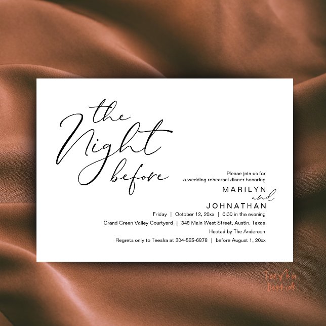 Convite Jantar Moderno de Ensaios de Casamento na Véspera (Modern The Night Before Wedding Rehearsal Dinner Invitation Card in Black and white)