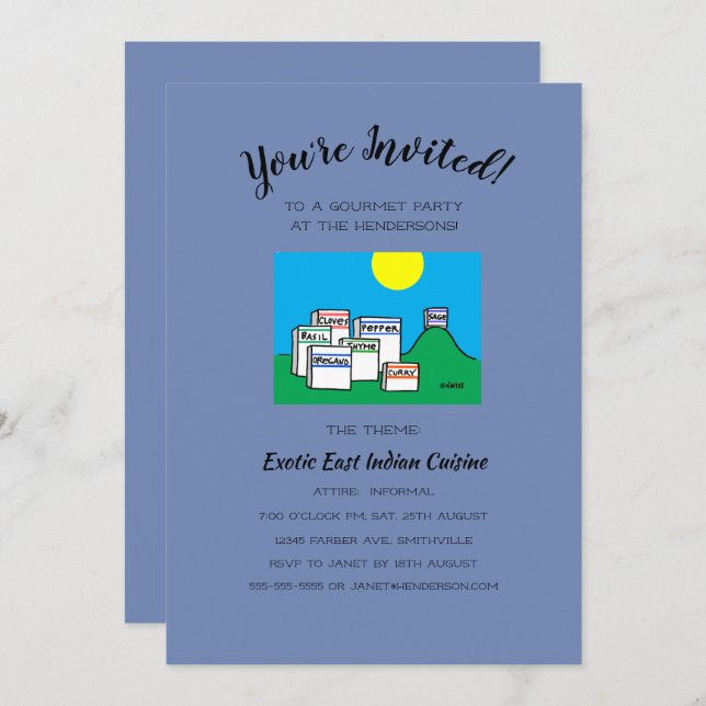 Convite Jantar ou Almoço Divertido para uma Festa Gourmet  (Frente/Verso)
