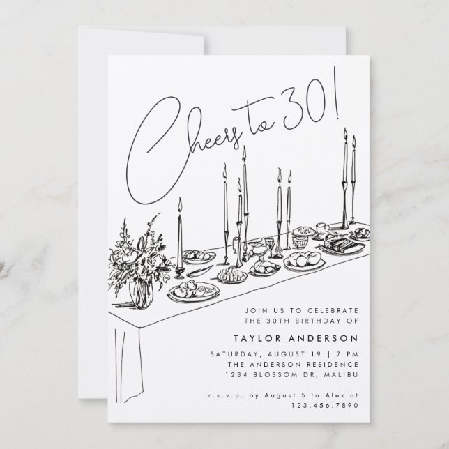 Convite Jantar Parte aniversário de 30 anos de Desenho de  (Frente)