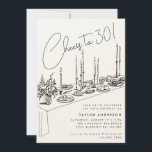 Convite Jantar Parte aniversário de 30 anos de Desenho de<br><div class="desc">Jante a Mesa Cheers para 30! Convite de festas aniversário de 30 anos de Desenho Mão</div>